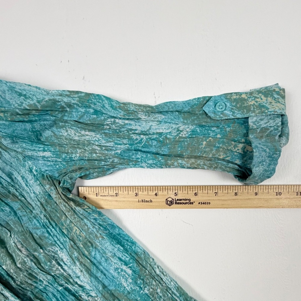 Christopher & Banks Womens Teal Green Crinkle Button Down Shirt 3/4 Sleeve Small - Picture 6 of 8